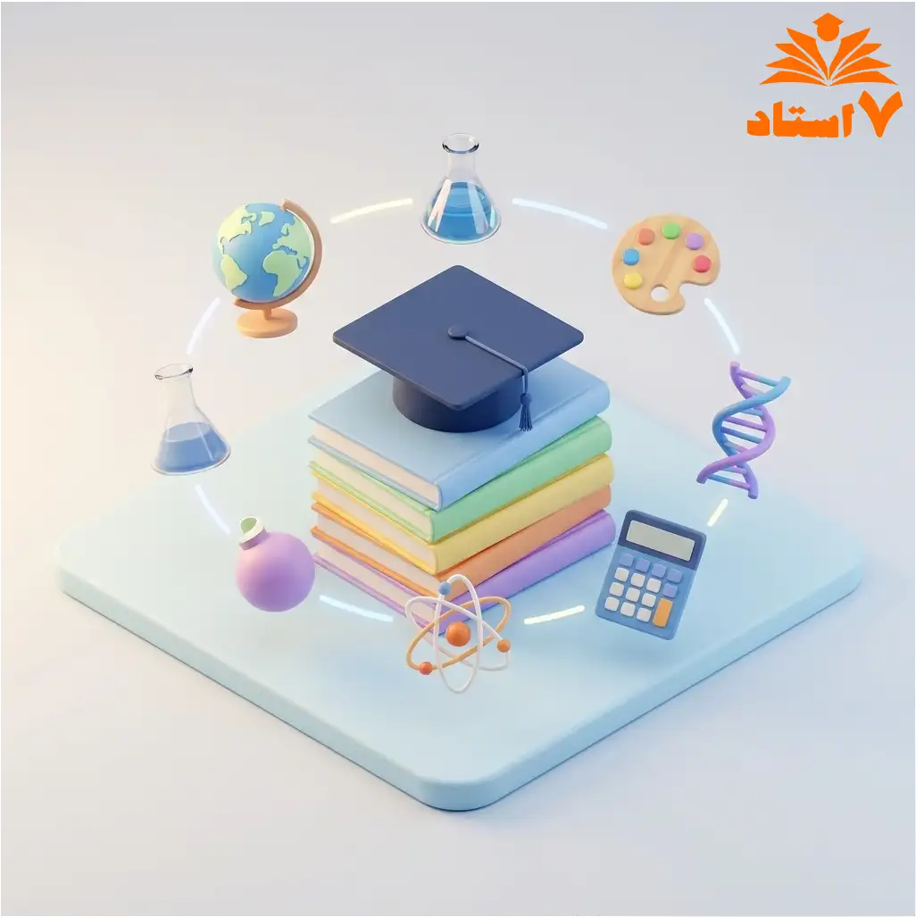نماد سه بعدی کلاه فارغ‌التحصیلی و کتاب‌ها برای انتخاب رشته کنکور